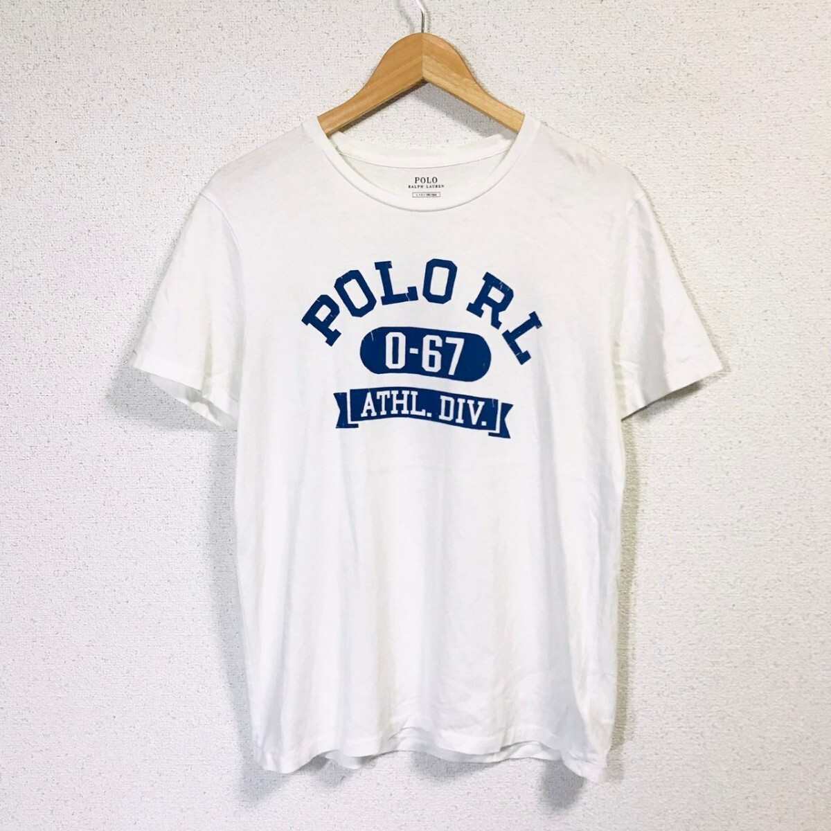 H8488dL Polo Ralph Lauren ポロラルフローレン サイズ L・G ・180/100A 半袖Tシャツ プリントTシャツ ホワイト 白T メンズ 綿100% 古着 _画像1