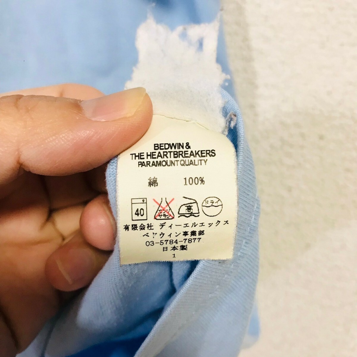 H8593dE 日本製 BEDWIN&THE HEARTBREAKERS ベドウィンアンドザハートブレイカーズ Tシャツ ブルー メンズ サイズS位 プリント 半袖_画像6