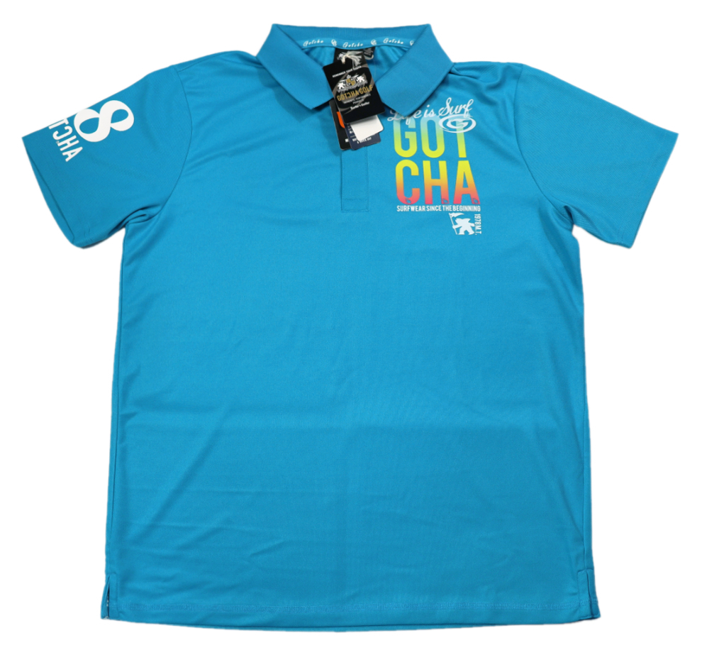 タグ付き 未使用品 GOTCHA GOLF ガッチャゴルフ プリント ロゴ 半袖 ポロシャツ サイズM ブルー系 メンズ トップス_画像2