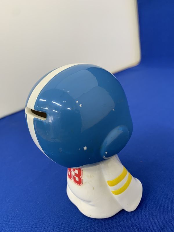 サンリオ 水森亜土 陶器製 貯金箱 約11cm あどちゃん 男の子 アメリカンフットボール 昭和レトロ ポップ インテリア 小物 雑貨 管51662151_画像4