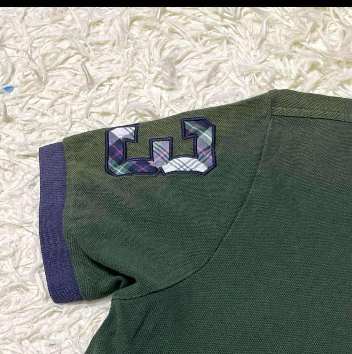 Polo Ralph Lauren ポロラルフローレン ポロシャツ 半袖 デカロゴ 刺繍 バイカラー 綿 メンズ 緑 S