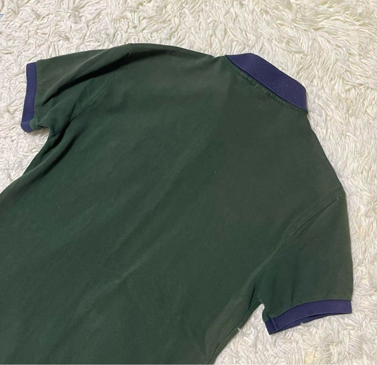 Polo Ralph Lauren ポロラルフローレン ポロシャツ 半袖 デカロゴ 刺繍 バイカラー 綿 メンズ 緑 S