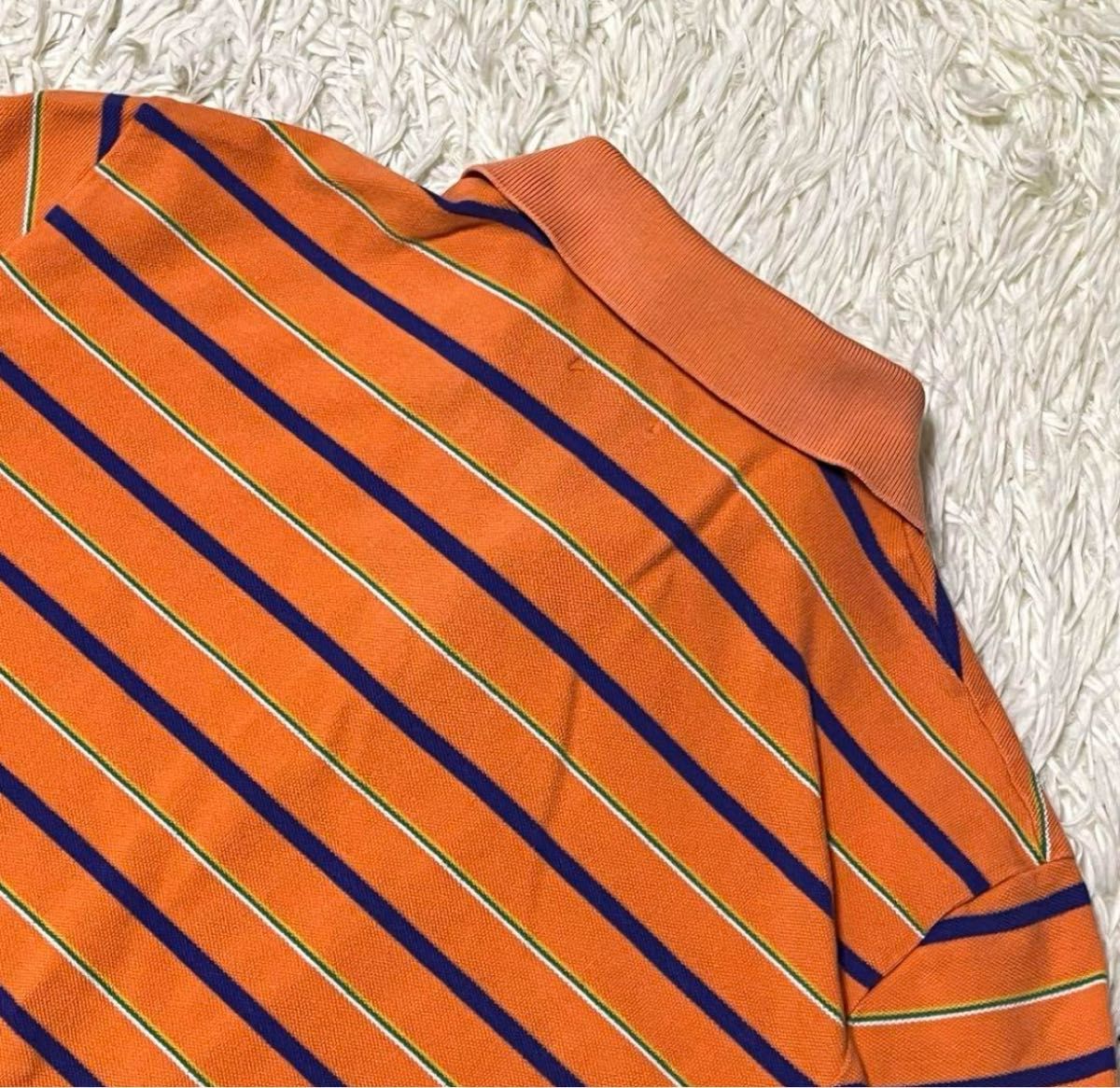 Polo Ralph Lauren ポロラルフローレン ポロシャツ 半袖 ポニー 刺繍ロゴ ボーダー 綿 オレンジ M