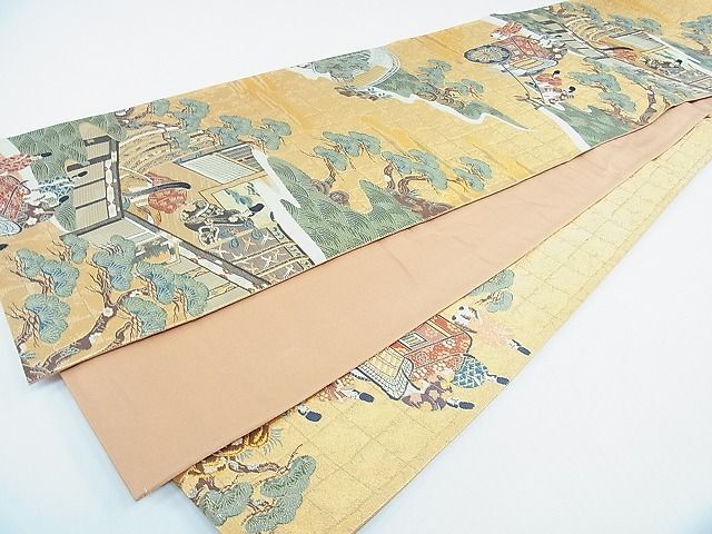 平和屋1■六通太鼓柄袋帯　平安人物風景文　金糸　逸品　CAAC0066in_画像7