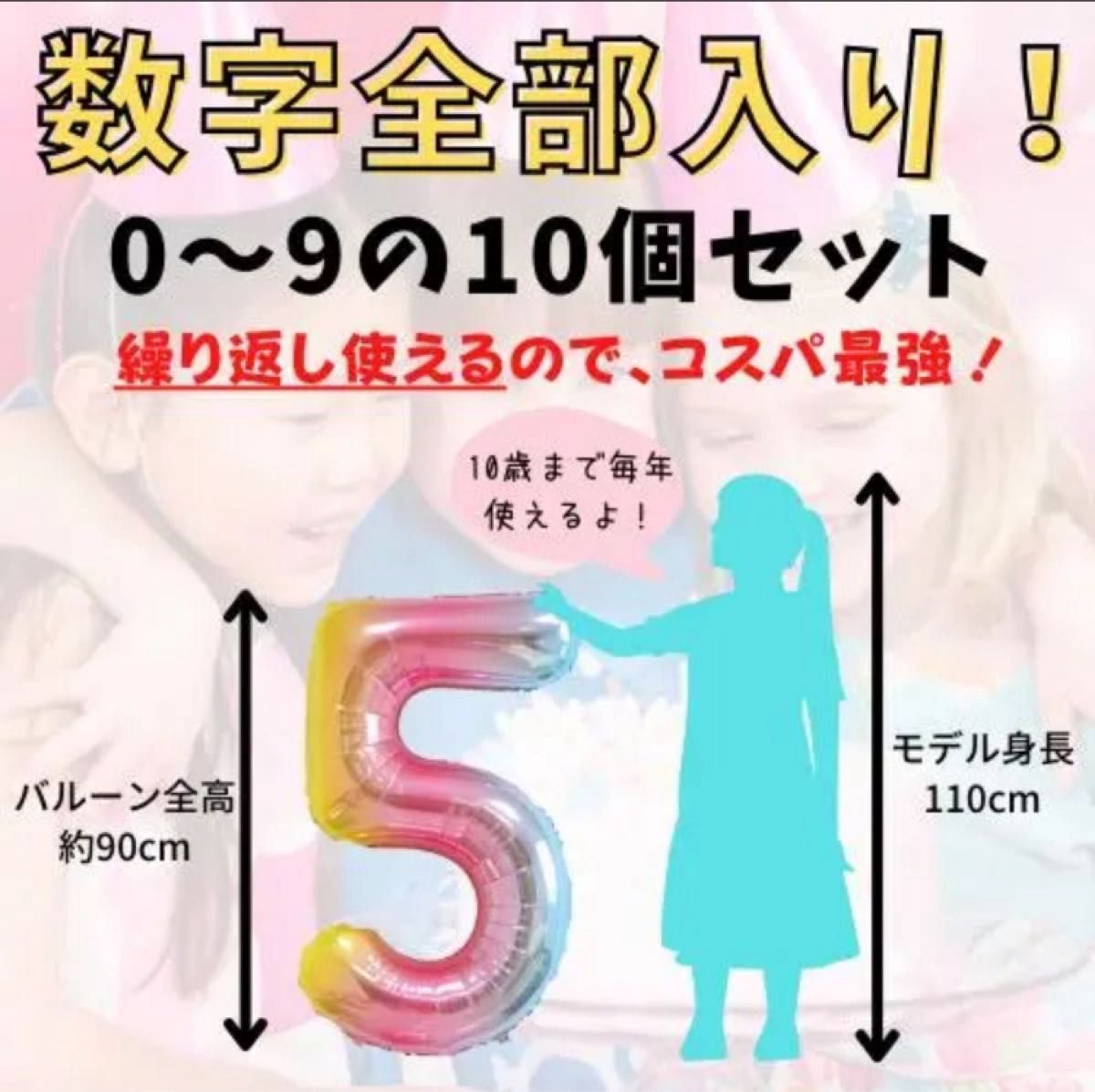 ナンバーバルーン 0〜9まで全部 数字 40インチ 超大型 ご家族の誕生日 記念日に 何度でも使えます！