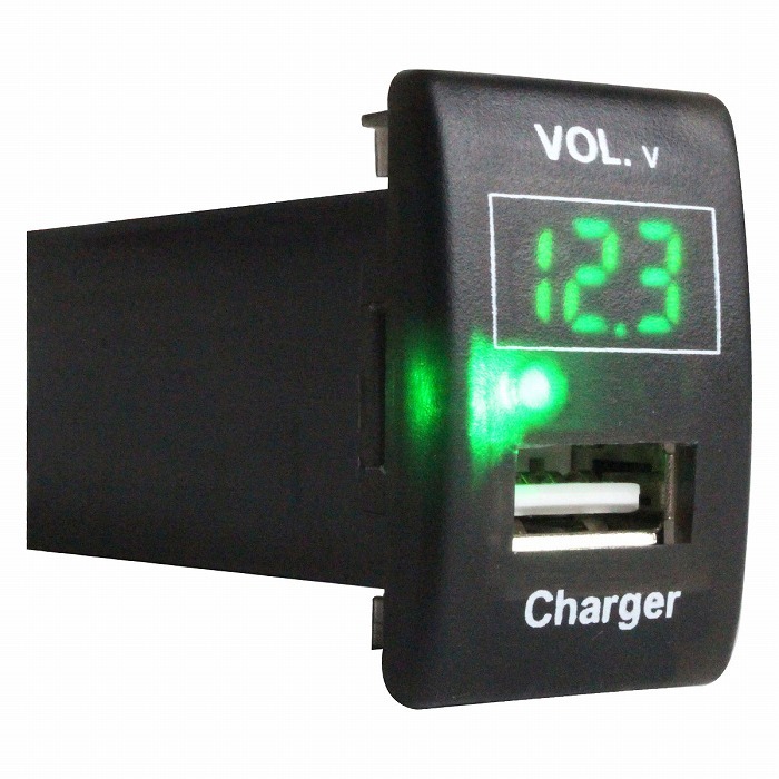 スズキAタイプ ワゴンR MH23S LED発光：グリーン 電圧計表示 USBポート 充電 12V 2.1A 増設 パネル USBスイッチホールカバー_画像1