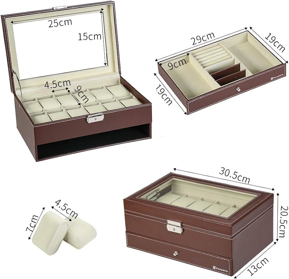  wristwatch storage case 2 -step type - Brown 1 2 ps PU leather made...shon case 12 clock case storage accessory 126