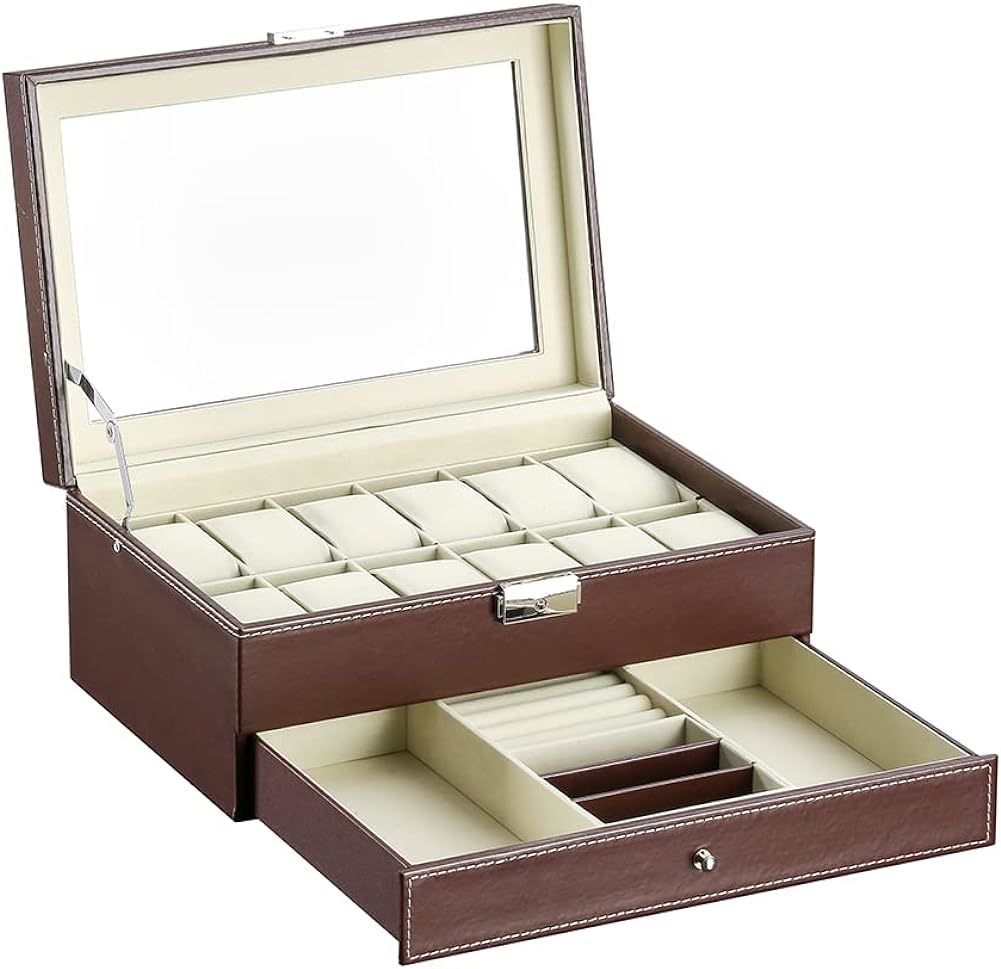  wristwatch storage case 2 -step type - Brown 1 2 ps PU leather made...shon case 12 clock case storage accessory 126