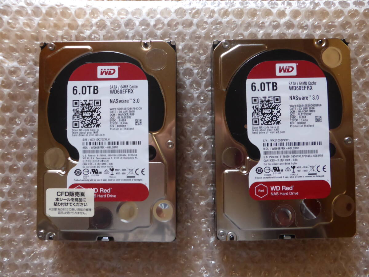 Western Digital RED WD60EFRX 2台セット/HDD/6TB/CMR/64MBキャッシュ/送料込/中古_画像1