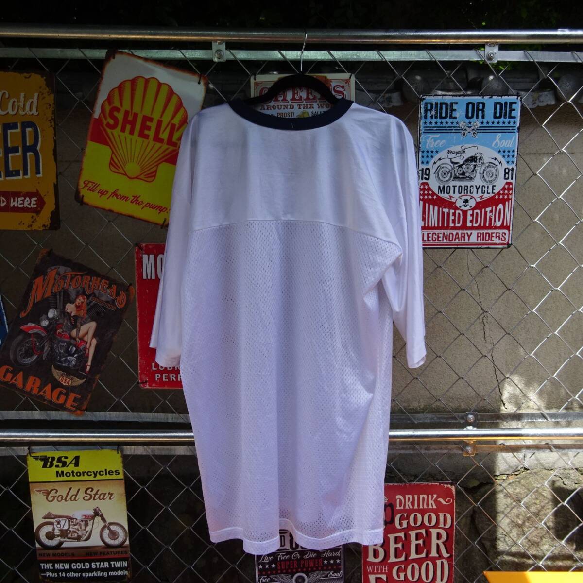 ナイキ ゲームシャツ XL ホワイト ネイビー Vネック ロング丈 ブランドロゴ 10090_画像3
