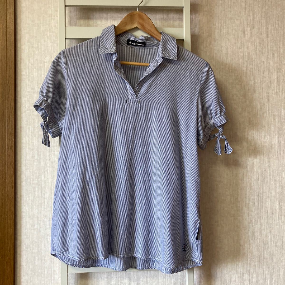 送料無料☆Drug Storesドラッグストアーズ ブルーストライプシャツ コットンシャツ 綿100% サイズ2の画像1