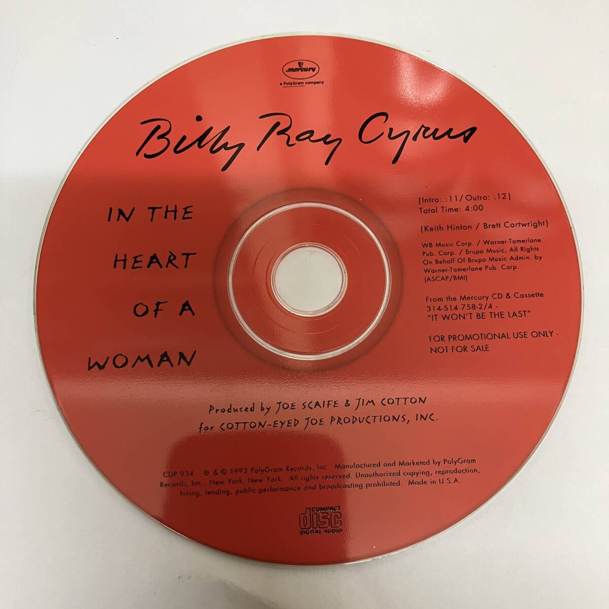 裸3535 ROCK,POPS BILLY RAY - IN THE HEART OF A WOMAN シングル CD 中古品_画像1