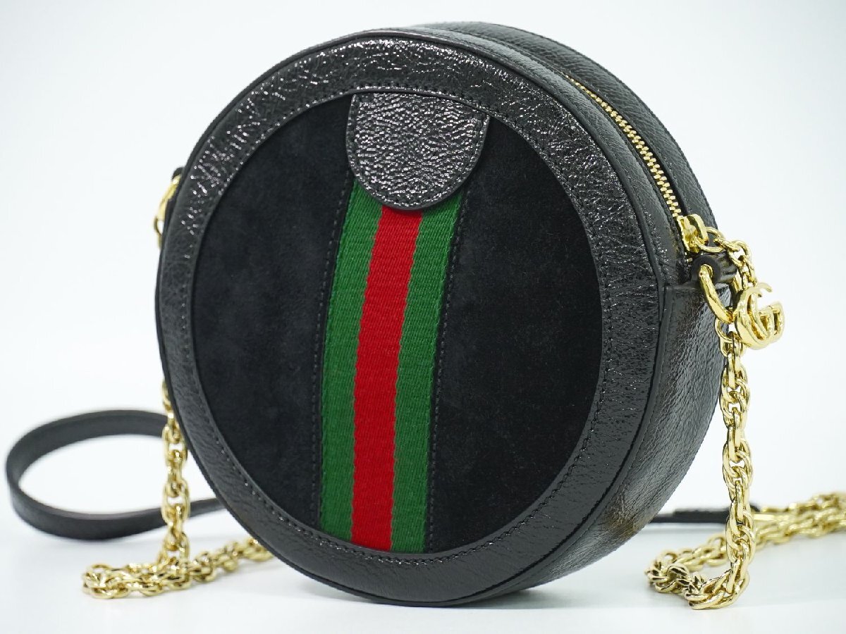 本物 グッチ GUCCI オフィディア シェリーライン チェーン ショルダーバッグ ポシェット スエードレザー レザー ブラック 550618_画像2