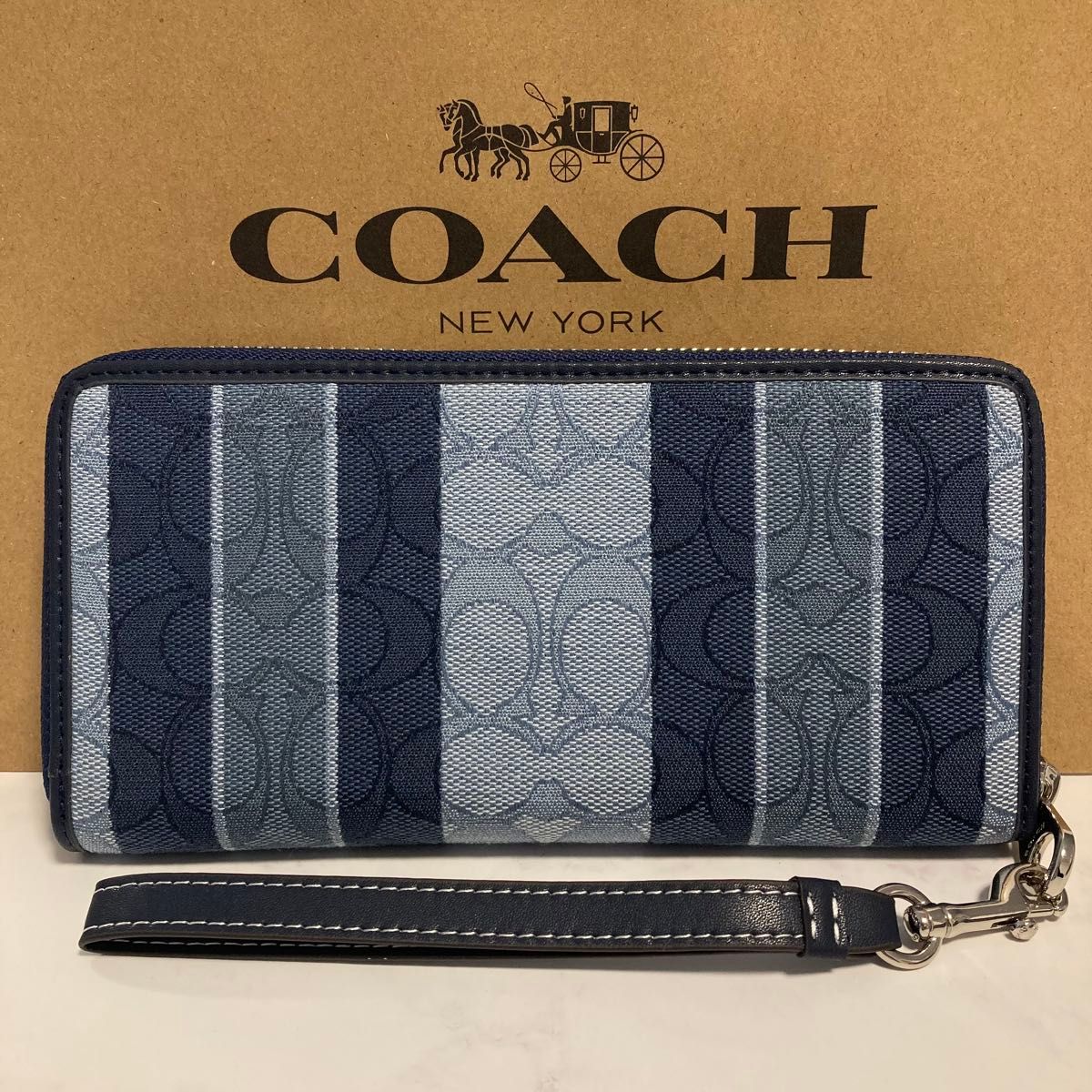 新品　COACH長財布　コーチ　長財布　レディース メンズ シグネチャー ブルー ネイビー