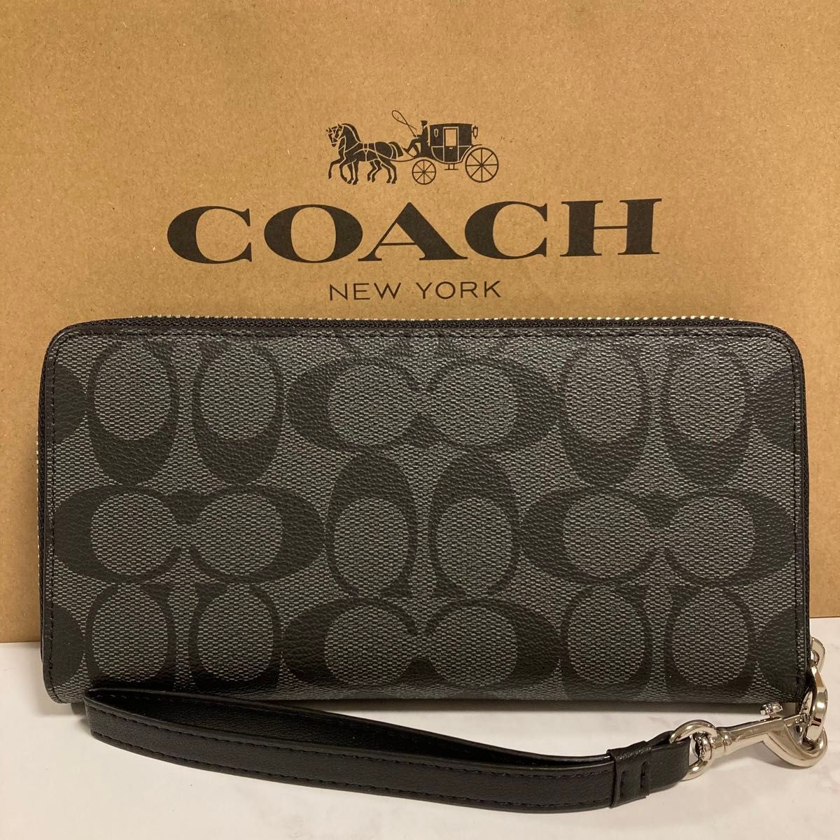 新品 COACH長財布 コーチ レディース メンズ シグネチャー ブラック