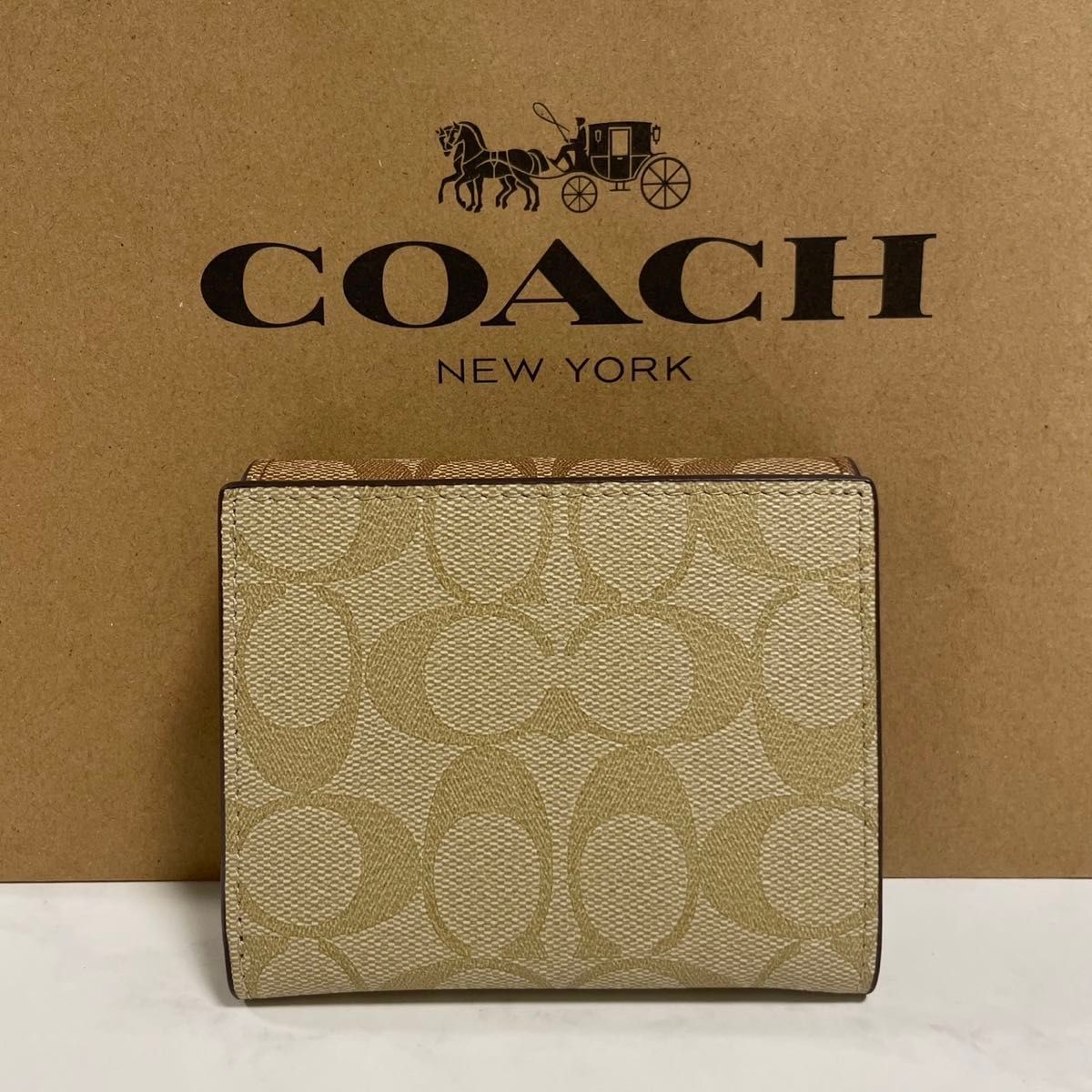 新品　COACH 長財布　コーチ　二つ折り財布　レディース メンズ ベージュ　ブラウン