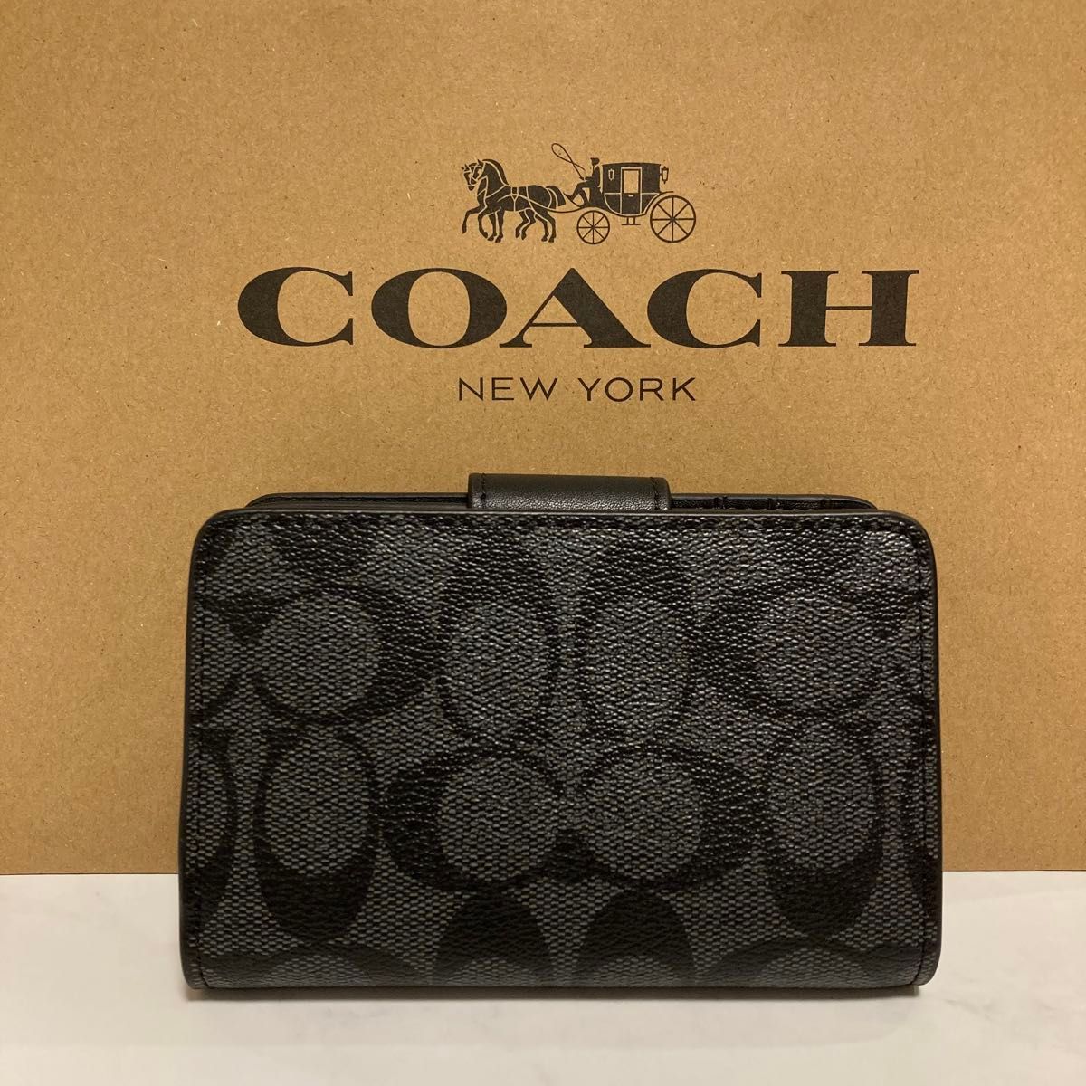 新品　COACH 長財布　コーチ　二つ折り財布　レディース メンズ ブラック シグネチャー シルバー