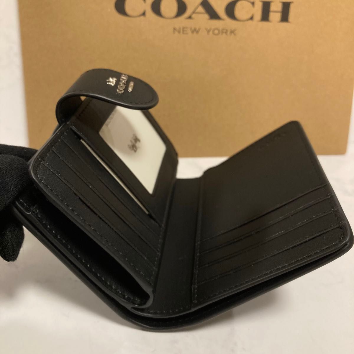 新品　COACH 長財布　コーチ　二つ折り財布　レディース メンズ ブラック シグネチャー シルバー