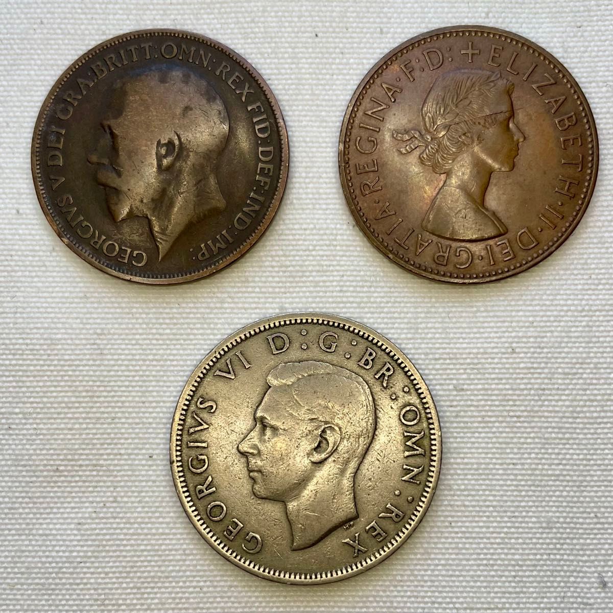 イギリス 旧硬貨 コイン １ペニー 1913年 ハーフクラウン 1948年 １ペニー 1967年