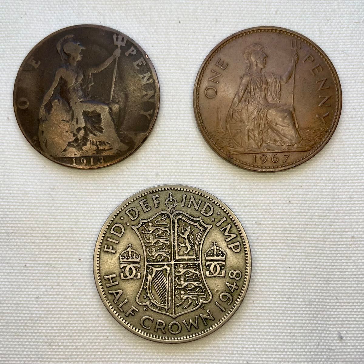 イギリス 旧硬貨 コイン 1ペニー 1913年 ハーフクラウン 1948年 イギリス 旧硬貨 コイン 1ペニー 1913年 ハーフクラウン 1948年
