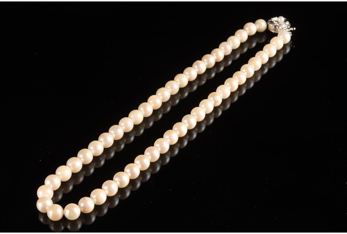 [URA]SILVER刻印有/パールネックレス・イヤリングセット/総重量約46g/Φ6.1mm～8.4mm/4-5-12 (検索)骨董/真珠/シルバー/真珠の画像2