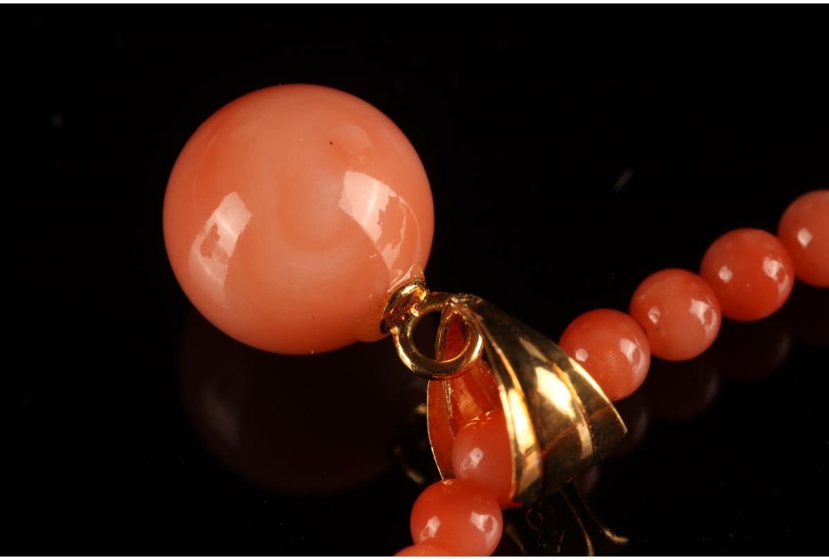 [URA]K18 metal fittings / natural .. necklace /7.41mm sphere / approximately 5.0g/4-5-34 ( search ) antique / coral / coral / red ../ peach ../ gold / Gold 