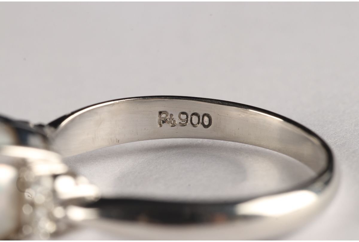[URA]Pt.900/D0.16ct/ жемчуг кольцо /8.0mm шар /4.95g/12 номер / оценочная форма приложен /4-5-43 ( поиск ) антиквариат / жемчуг / кольцо / платина / бриллиант / diamond 