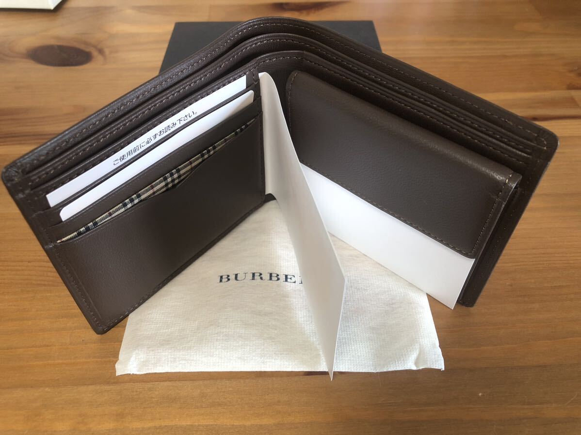 新品 Burberry 茶 バーバリー 二つ折財布 ラム革 ノバチェック柄 箱付き ブラウン レザー 二つ折り財布 ウォレット_画像3