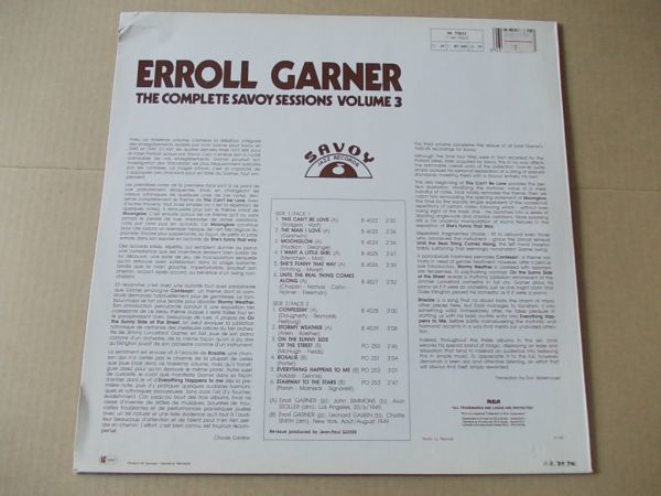 P3572　即決　LPレコード　ERROLL GARNER『THE COMPLETE SAVOY SESSIONS　VOL.3』　輸入盤　西ドイツ盤_画像2