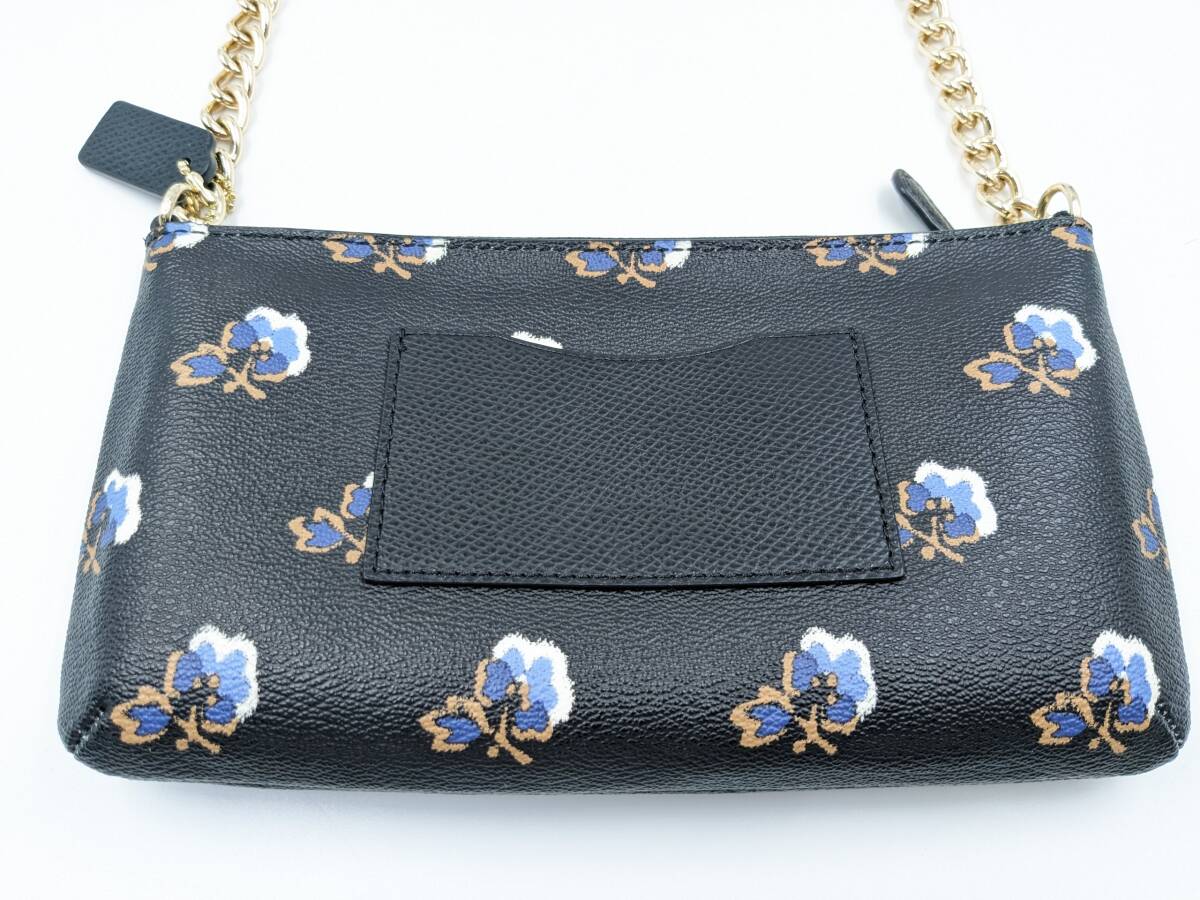 1000円～【美品】★ コーチ COACH 35882 レザー フラワー 花柄 ショルダーバッグ ブラック ★ゴールドチェーン ウォレット ポシェット_画像3