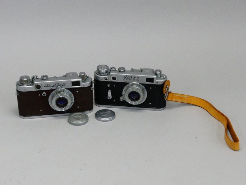 z760 旧ソ連 レンジファインダー カメラ フェド2 FED-2 フィルム 赤茶/黒 純正 レンズ 1:3.5 50mm 二台 まとめて_画像2