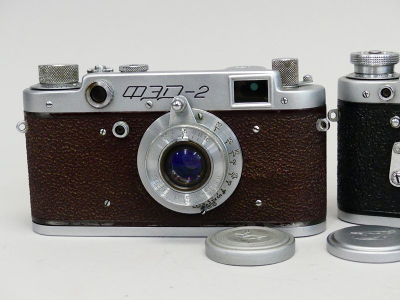 z760 旧ソ連 レンジファインダー カメラ フェド2 FED-2 フィルム 赤茶/黒 純正 レンズ 1:3.5 50mm 二台 まとめて_画像4