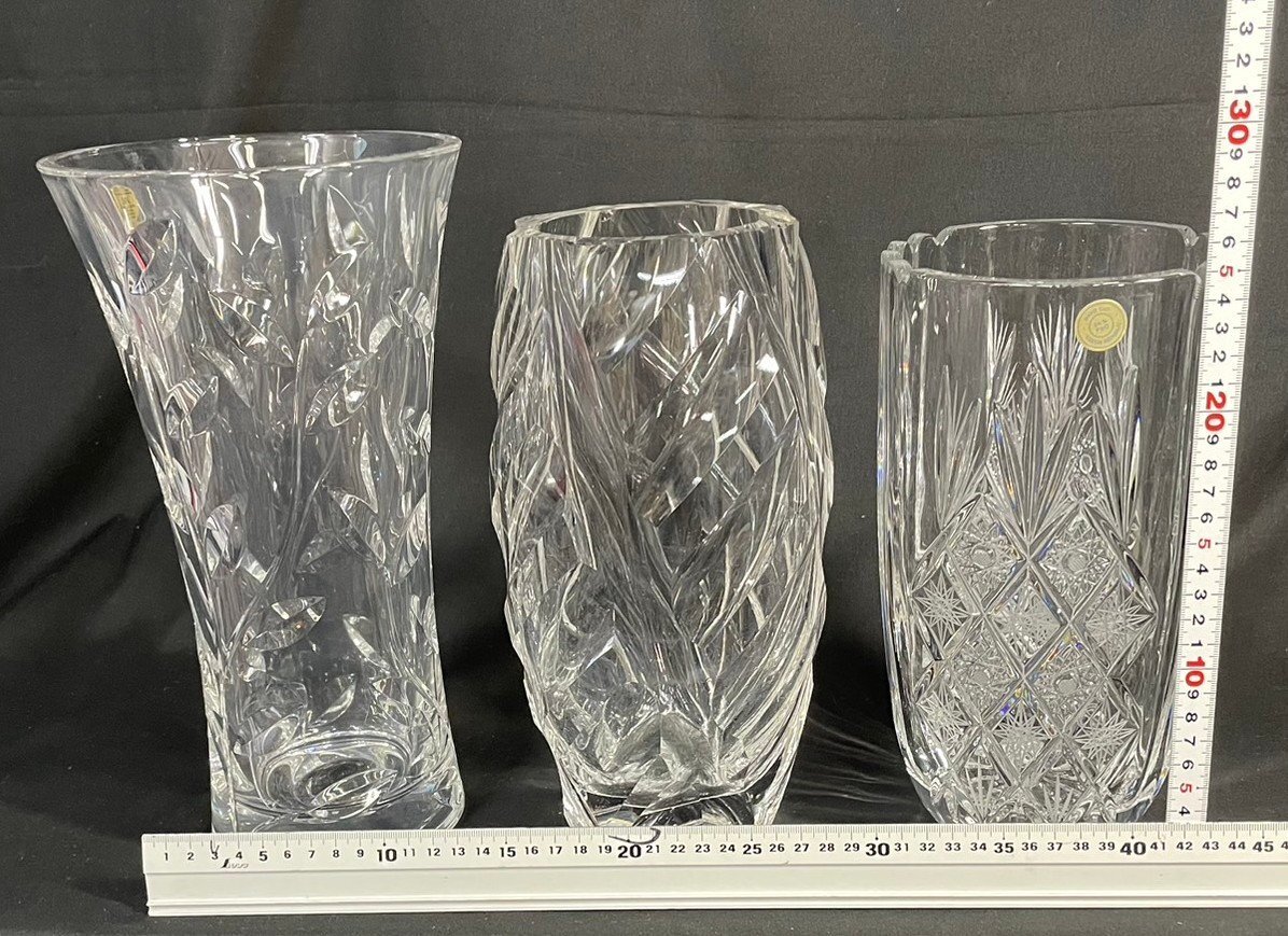 MIK296 ваза * ваза для цветов *HASEGAWA GLASS*HAND CUT 24%PdO *RCR* цветочный принт *6 пункт совместно *[1 иен старт!!] античный коллекция 