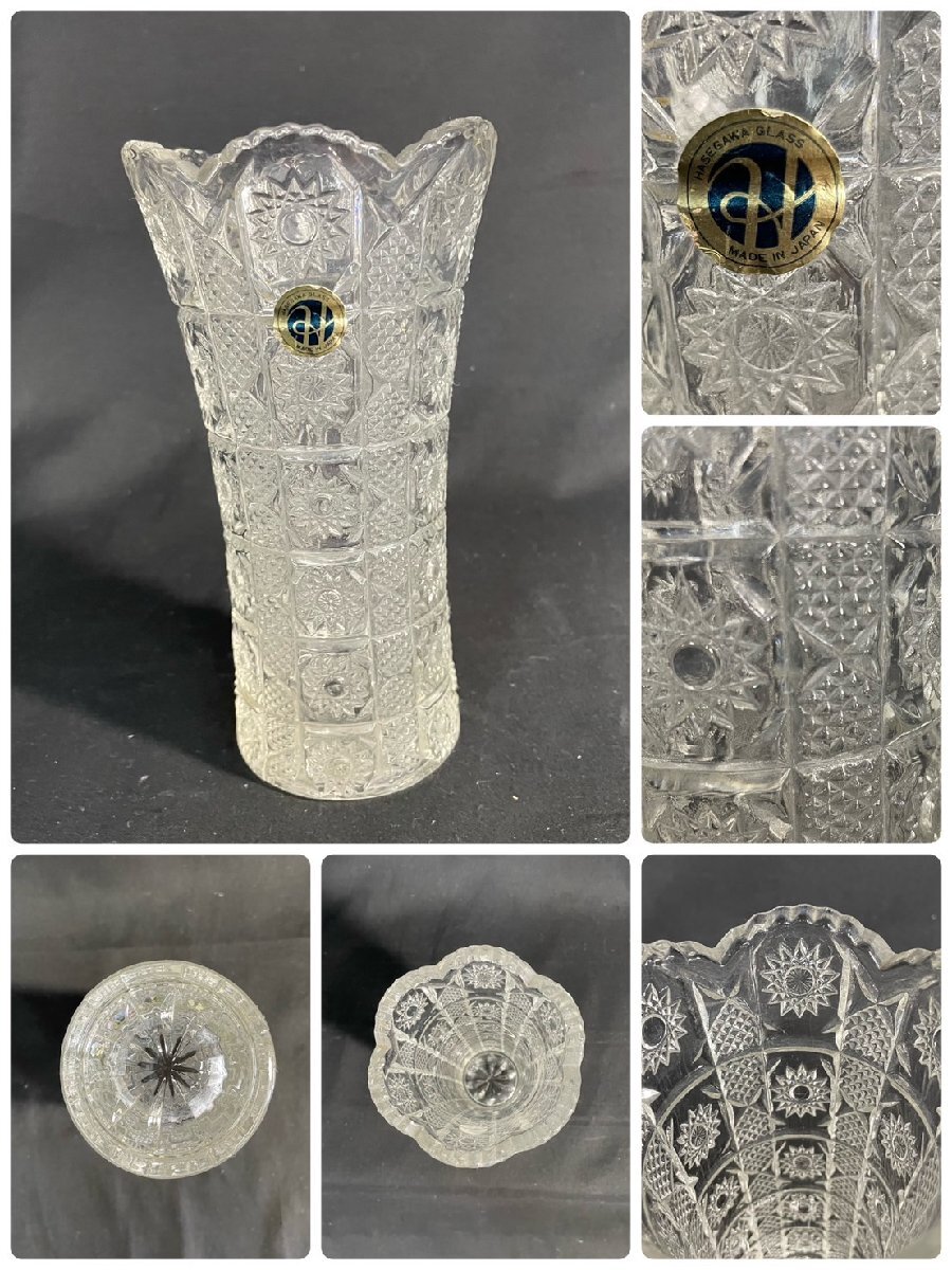 MIK296 ваза * ваза для цветов *HASEGAWA GLASS*HAND CUT 24%PdO *RCR* цветочный принт *6 пункт совместно *[1 иен старт!!] античный коллекция 