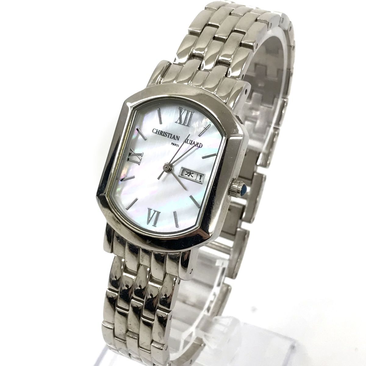 CHRISTIAN AUJARD Christian oja-ru наручные часы кварц аналог ракушка серебряный календарь модный батарейка заменена рабочее состояние подтверждено 