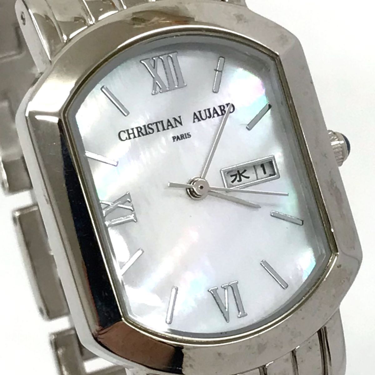 CHRISTIAN AUJARD Christian oja-ru наручные часы кварц аналог ракушка серебряный календарь модный батарейка заменена рабочее состояние подтверждено 