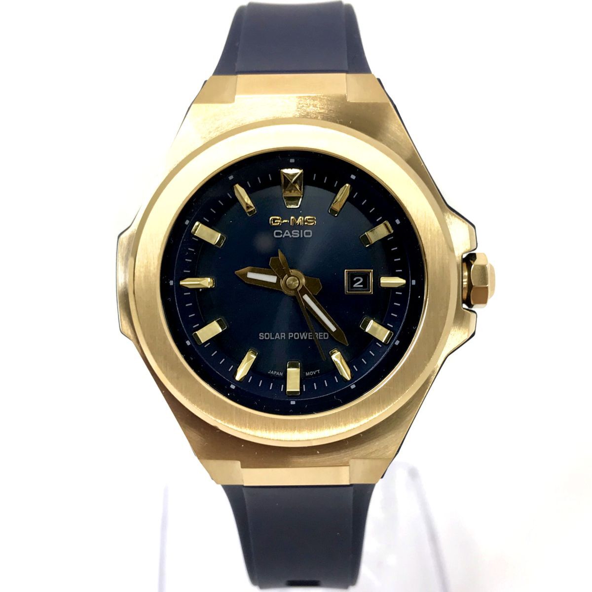 新品 CASIO カシオ G-MS ジーミズ 腕時計 MSG-S500G-2AJF ソーラー ラウンド ネイビー ゴールド カレンダー シンプル 箱付き 動作確認済みの画像2