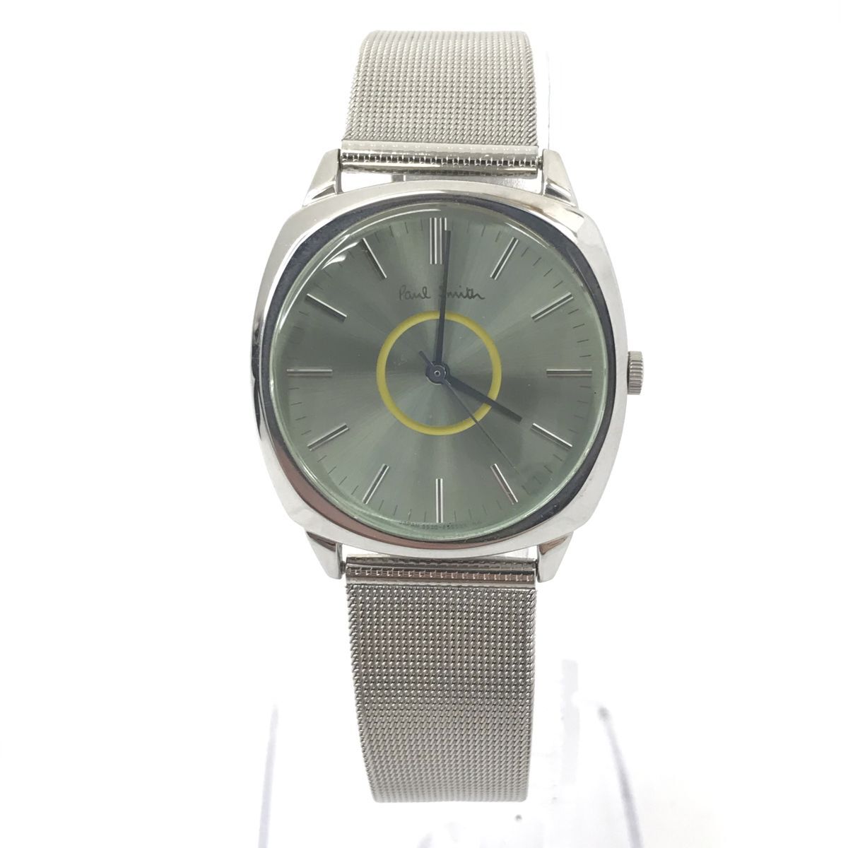超美品 Paul Smith ポールスミス 腕時計 5530-F52258 クオーツ アナログ クッション グリーン シルバー シンプル 電池交換済 動作確認済の画像2