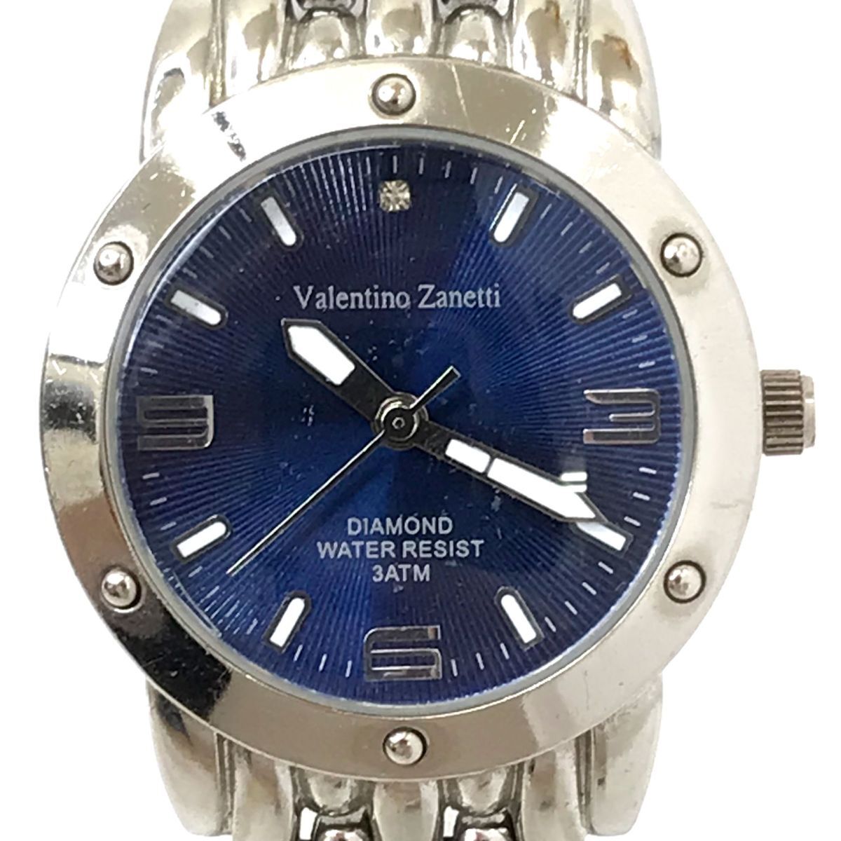 Valentin Zanetti ヴァレンチノ ザネッティ 腕時計 クオーツ アナログ ラウンド ブルー シルバー ダイヤモンド 電池交換済み 動作確認済みの画像1
