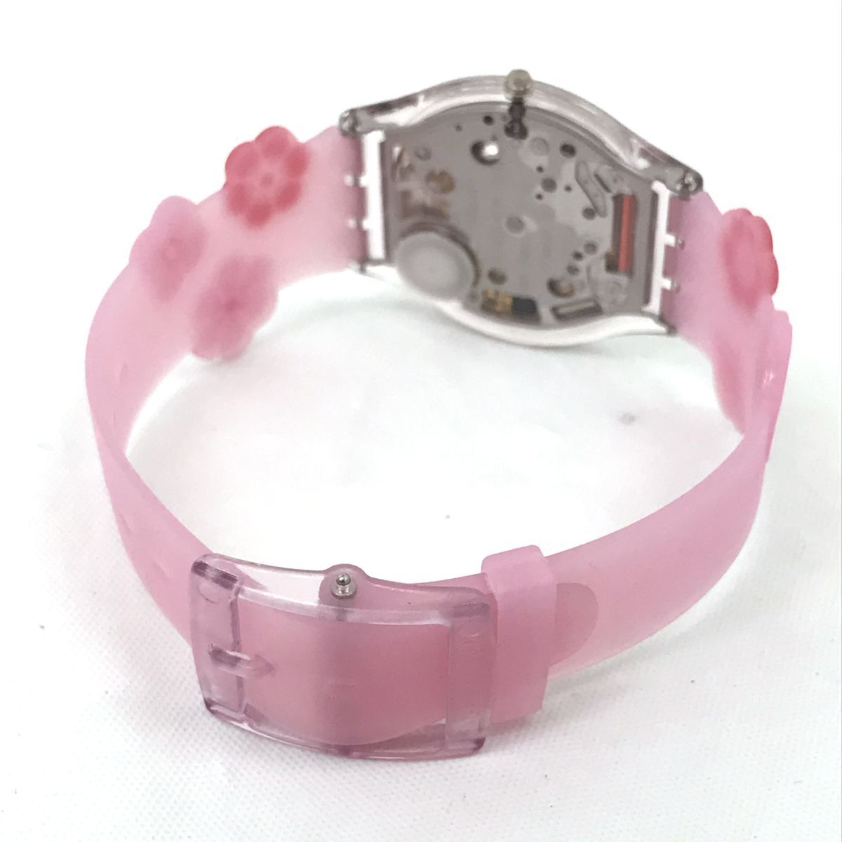 超美品 Swatch スウォッチ RUBY FLOW 腕時計 SFP111 クオーツ ピンク 花 フラワー 可愛い ストーン コレクション 電池交換済 動作確認済の画像4