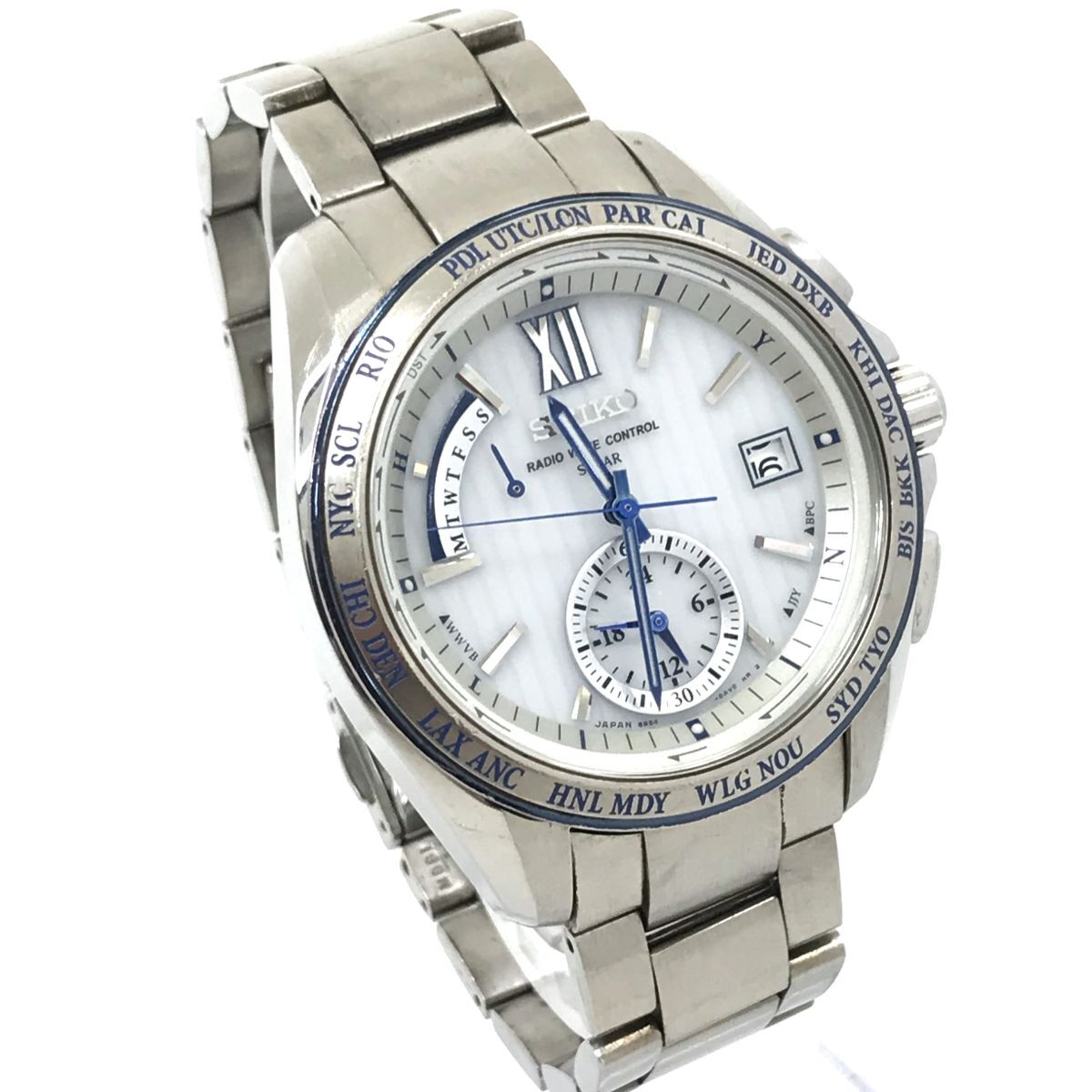 SEIKO Seiko BRIGHTZ Brightz wristwatch SAGA143 8B54-0AW0 solar radio wave hole ro ground white silver 10 atmospheric pressure waterproof stylish 