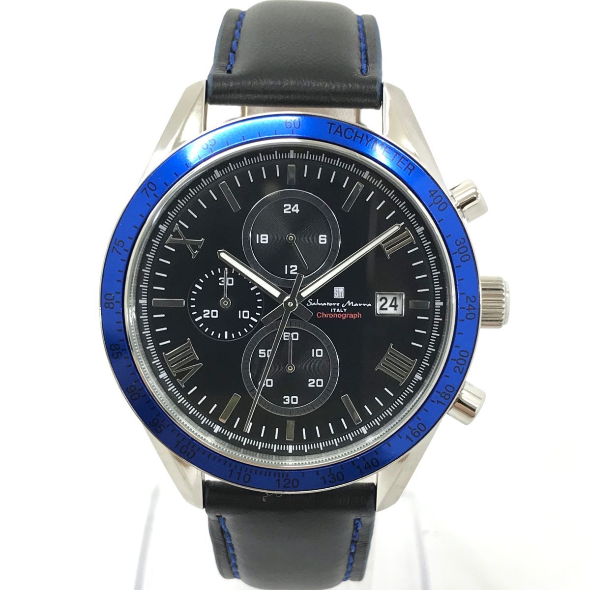 新品 Salvatore Marra サルバトーレマーラ 腕時計 SM19108-SSBKBL クオーツ クロノグラフ ブラック ブルー カレンダー 動作OK 箱付き ._画像2