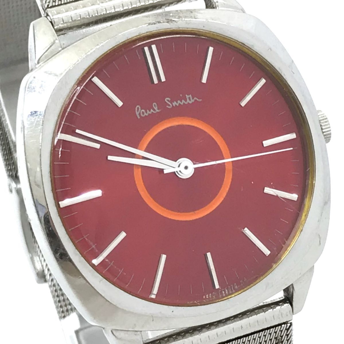 Paul Smith ポールスミス 腕時計 5530-F52258 クオーツ アナログ クッション レッド シルバー シンプル ウォッチ 電池交換済み 動作確認済_画像1