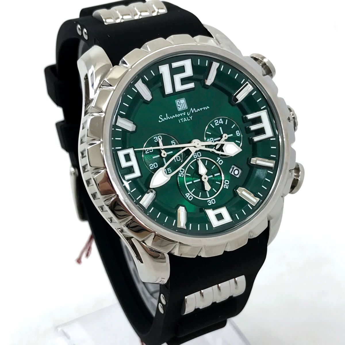 新品 Salvatore Marra サルバトーレマーラ 腕時計 SM15107-SSGR/BK クオーツ クロノグラフ グリーン コレクション カレンダー 箱付き ._画像4