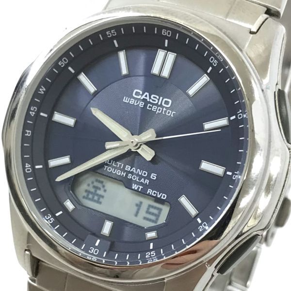 CASIO カシオ WAVECEPTOR ウェーブセプター MULTIBAND6 腕時計 WVA-M630D-2AJF 電波ソーラー アナデジ ラウンド ネイビー 動作確認済み_画像1