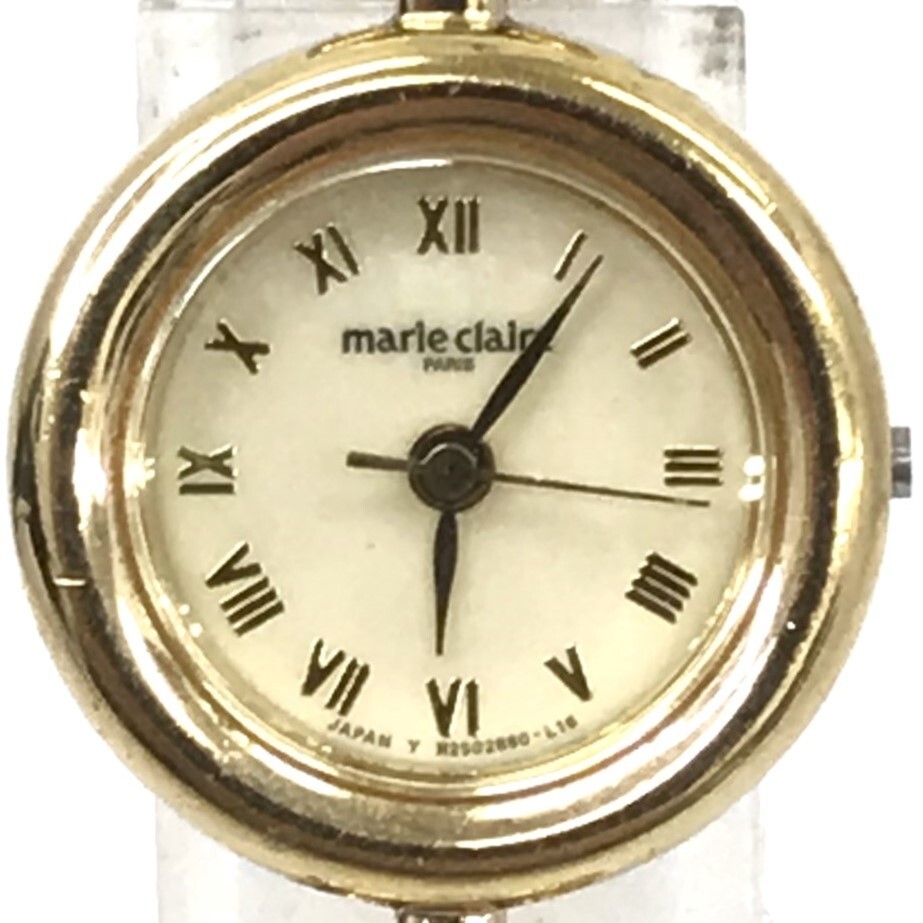 美品 marie claire マリ・クレール 腕時計 H25288-01 クオーツ ラウンド アイボリー ゴールド ウォッチ シンプル レディース おしゃれ_画像1