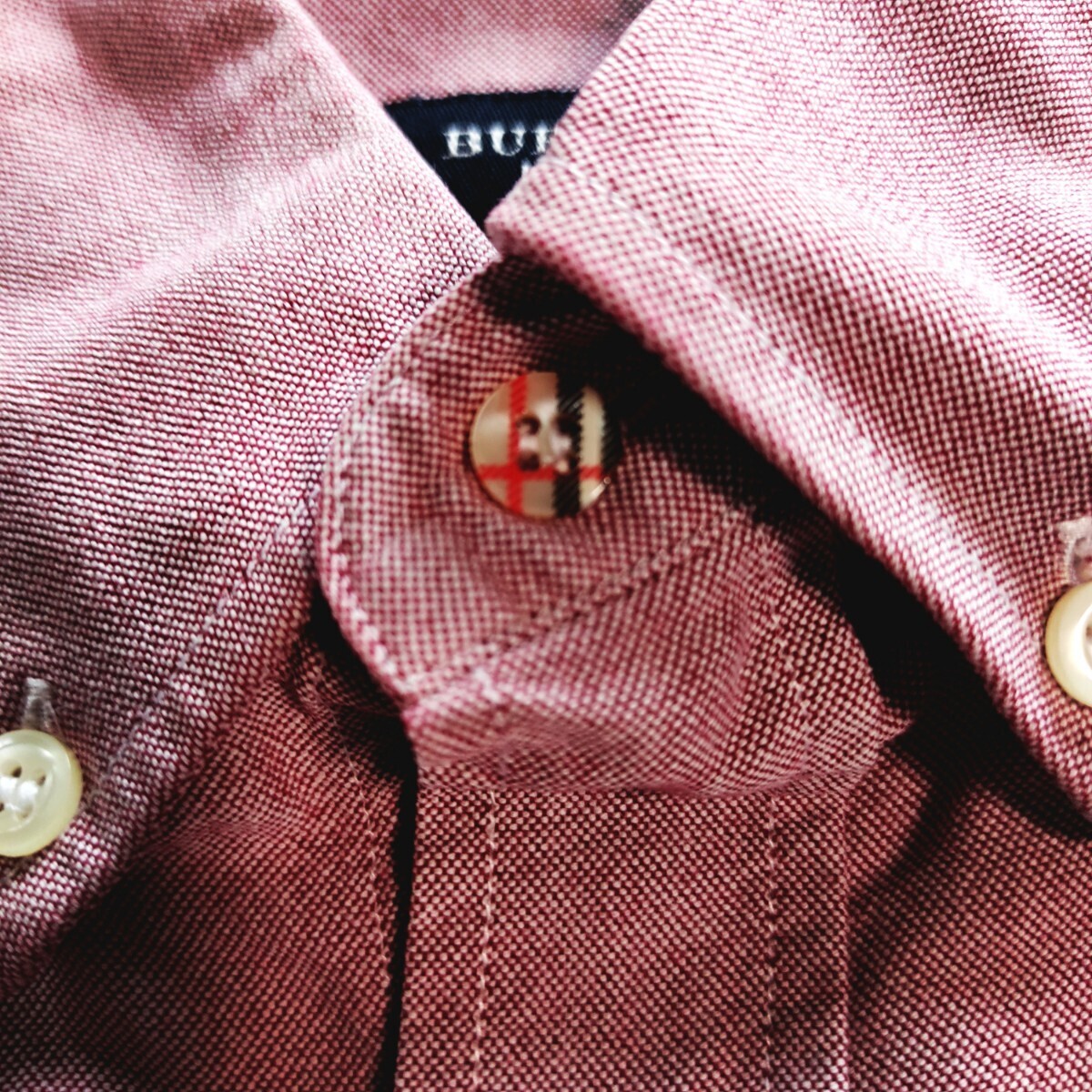 [ редкий товар XL размер ]BURBERRY LONDON ④[ модный весна цвет ] Burberry London рубашка с длинным рукавом красный кнопка down noba проверка кнопка Logo вышивка 