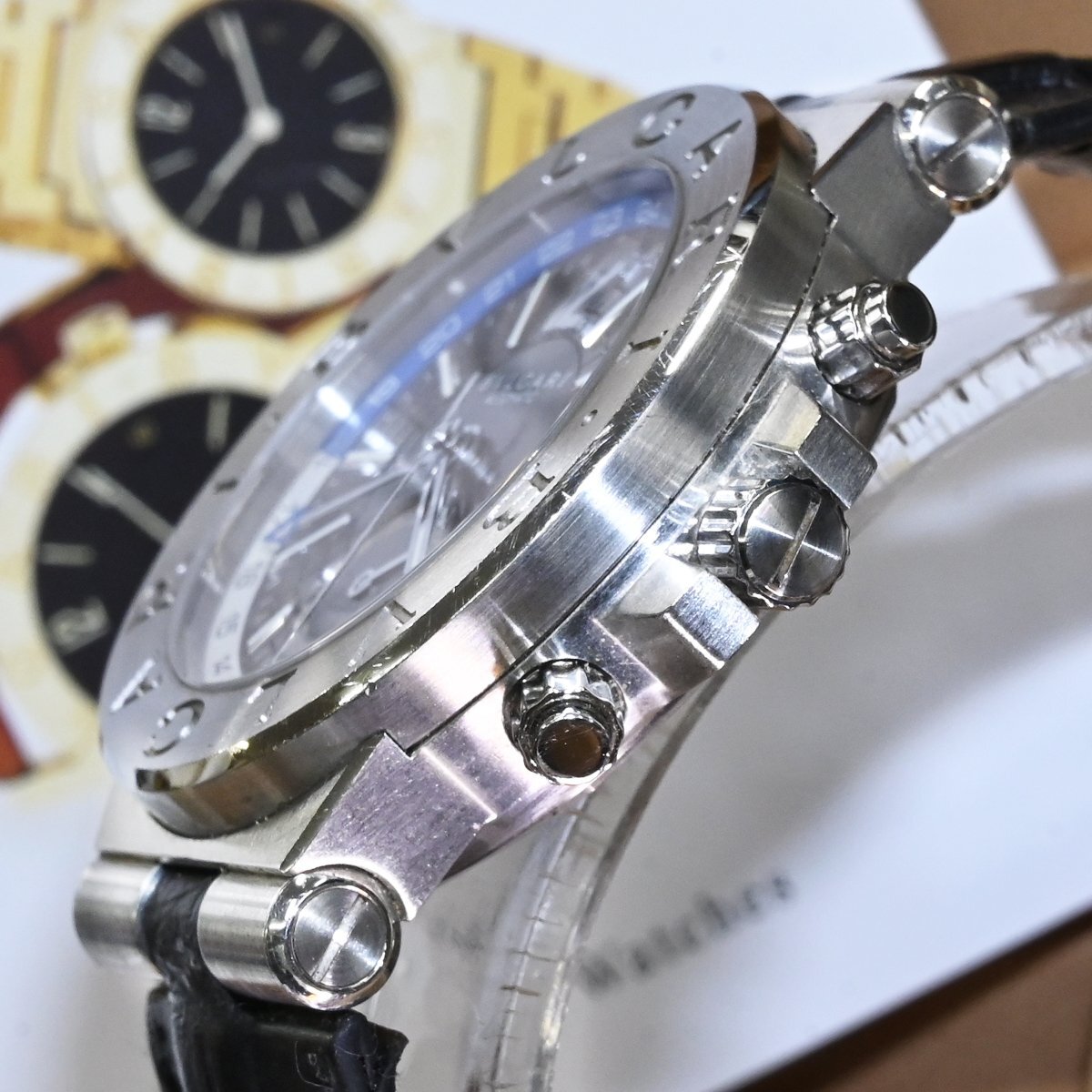 本物 超美品 ブルガリ DG40C14SSDGMT ディアゴノ40 GMT メンズ收藏 男性用自動巻腕時計 純正ベルト Dバックル 保存箱 冊子付 BVLGARI_画像4