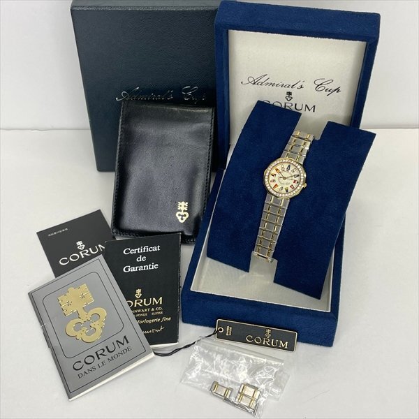 CORUM Corum Admiral z cup 39.912.28 V052 18K YG diamond bezel lady's QZ ivory face box / written guarantee / koma equipped operation goods ultimate beautiful goods 