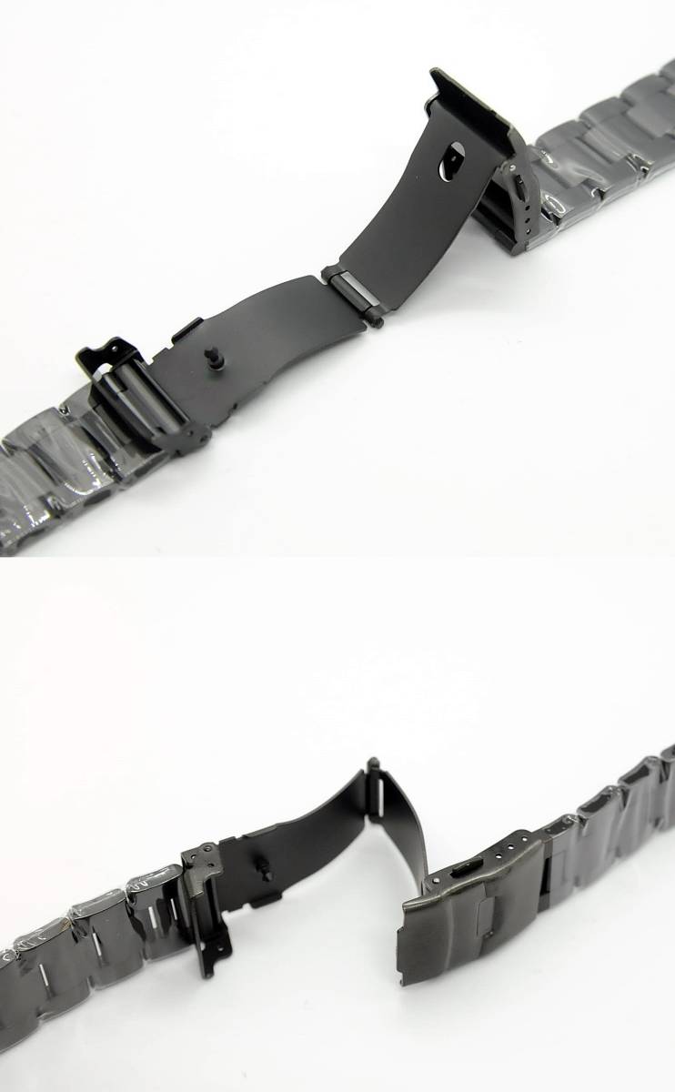 時計ベルト 22mm ブラック オイスター 3連 弓カン 無垢 ステンレス製_画像3